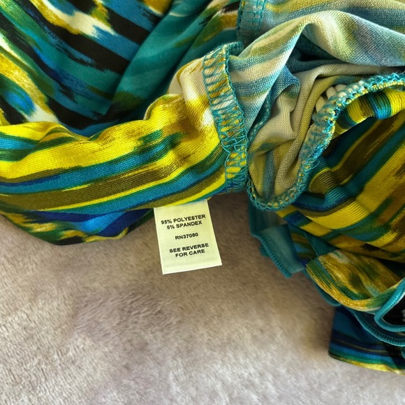 Cato Woman Blue Yellow Chevron Ikat Ruffle V-Neck Maxi Dress Plus Size 18/20W - Picture 7 of 8
